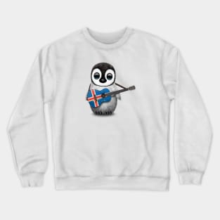 Baby Penguin Playing Icelandic Flag Guitar Crewneck Sweatshirt